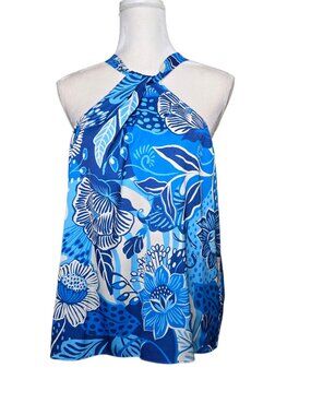 Alex Marie Blue Summer Blooms Floral Harper Halter Blouse